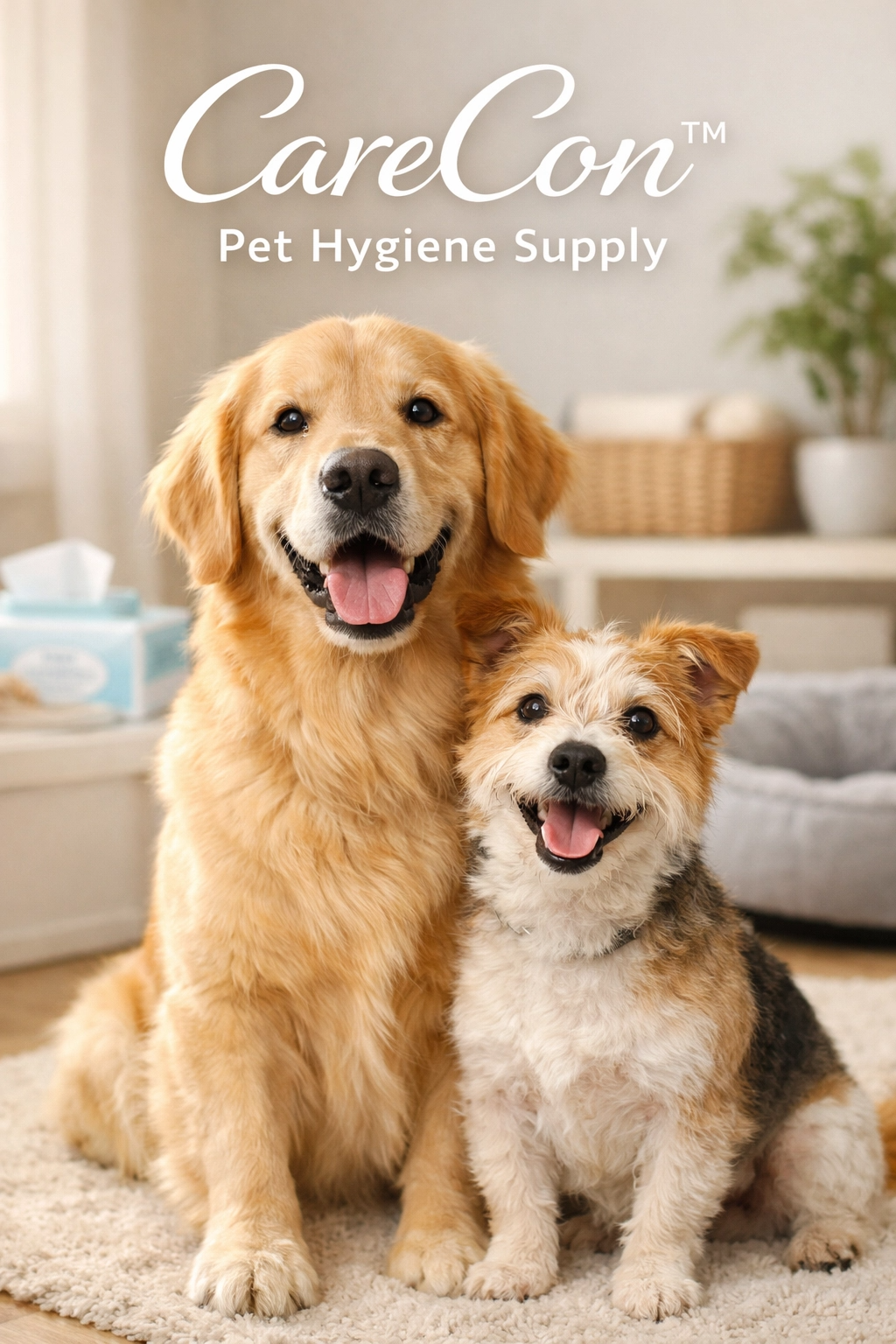 ペット用衛生用品のライフスタイル・ビジュアルに起用された2匹の犬